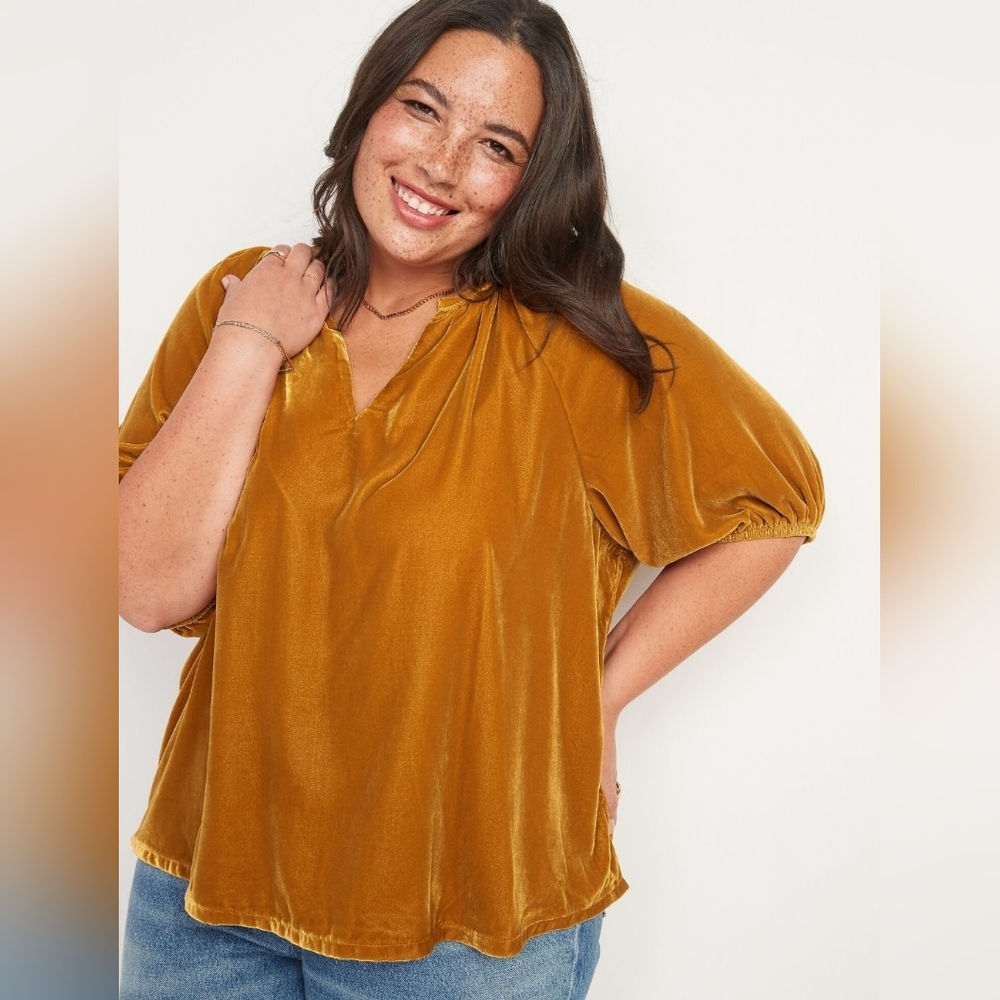 Old Navy XXL Velvet Swing Blouse Gold NWT